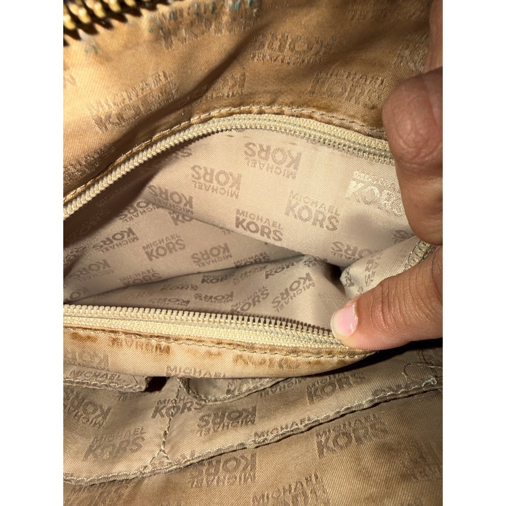 Michael Kors Tan Saffiano Dome Satchel Handbag Gold Hardware - Picture 6 of 8